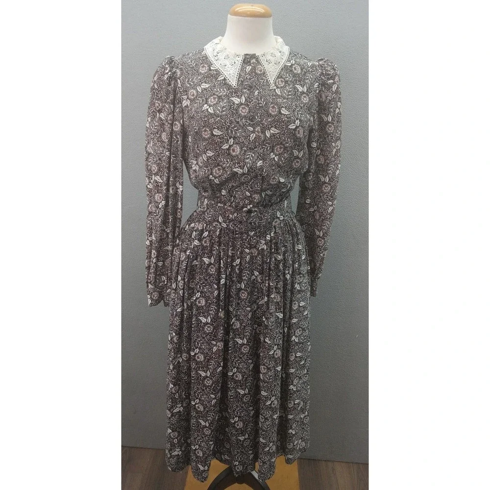 J.Jill Prairie Long Sleeve Maxi Dress Floral Lace Trim Cottagecore Vintage Small